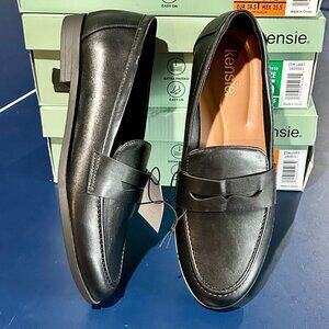 NWT Kensie Faux Leather Penny Loafers Black Slip-On Padded Sizes 7.5 & 8.5